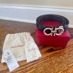 Salvatore Ferragamo Black Belt with Silver Buckle